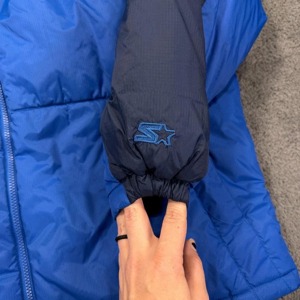 VTG Starter Jacket Mens 2XL Blue Puffer Down Full Zip Fleece‎ Collar Ripstop